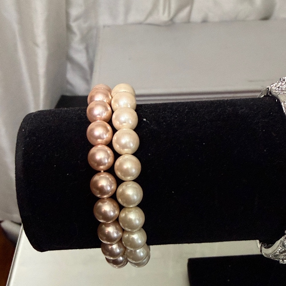 Elegance Pearl Stretch Bracelet Set - Pink and Cream